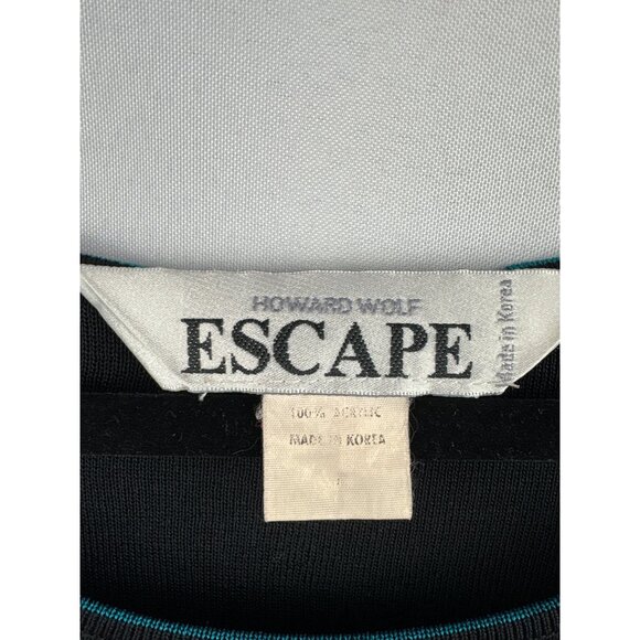 Women’s Howard Wolf Escape Size Large Black Sleeveless Blouse with Teal Stitchin - Picture 3 of 4